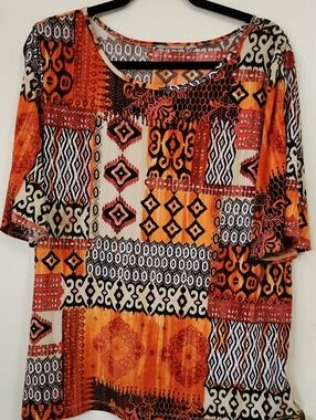 Women's Orange Multi-Print Short-Sleeve Tunic Top